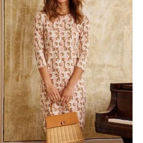 J. McLaughlin Sophia Dress Womens Medium Peach Islet Link Print Catalina Cloth - Picture 1 of 12